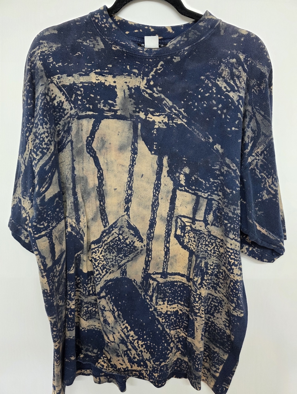 Vintage Protest Knitwear Mens  All Over Print Brick T-Shirt Navy Made In USA XL